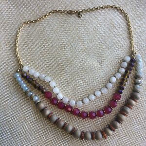 Necklace by Ann Taylor Loft 3 Strand Beaded Layer Gold Tone Clasp Boho Beach